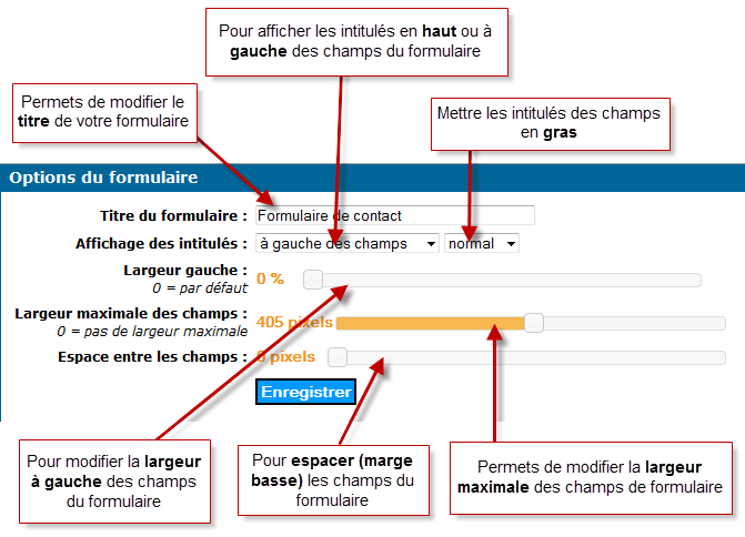 Modifier les options du formulaire